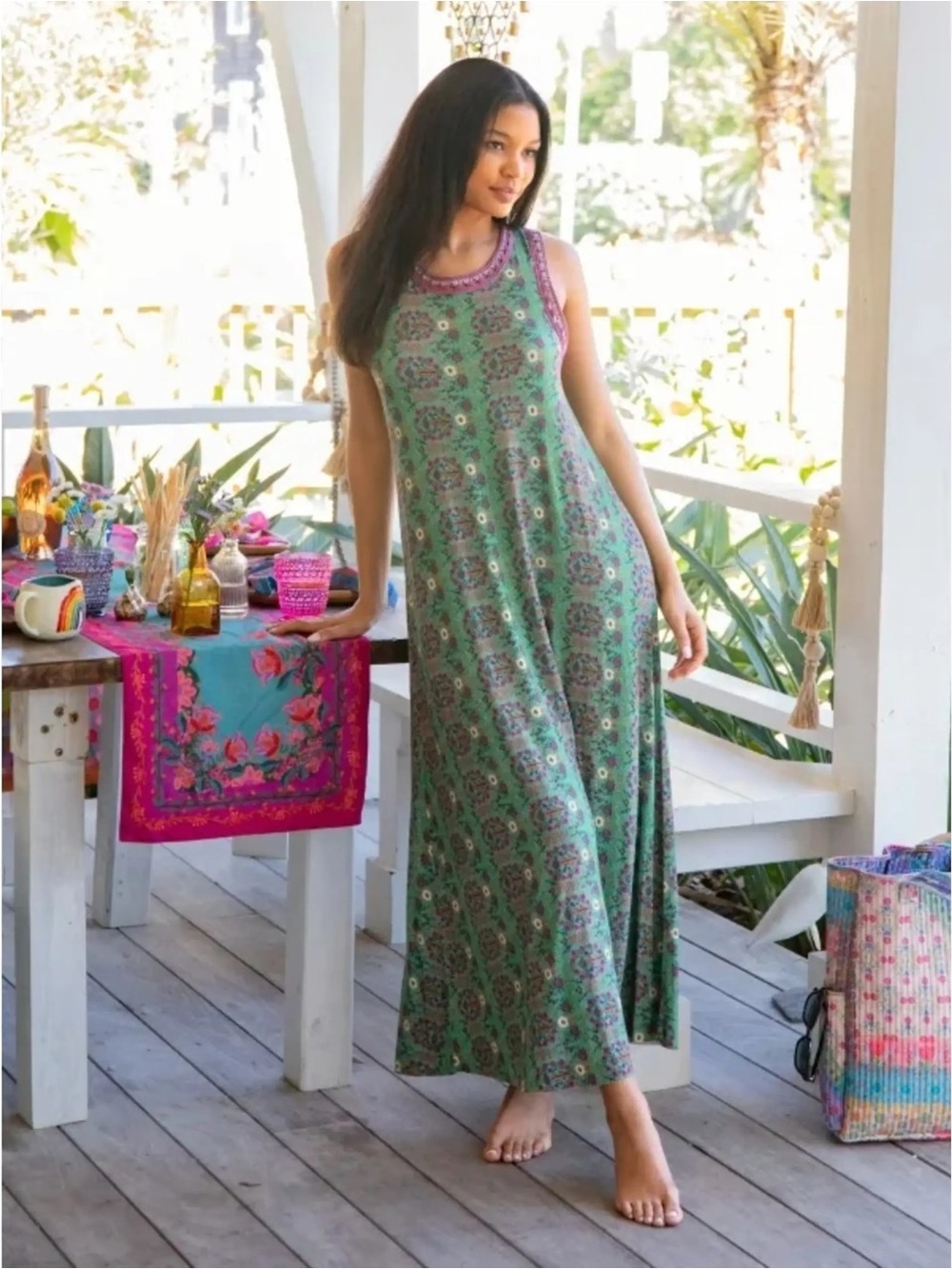 Natural Life NWT Stevie ButterSoft Maxi Dress Green Floral Boho Size Small